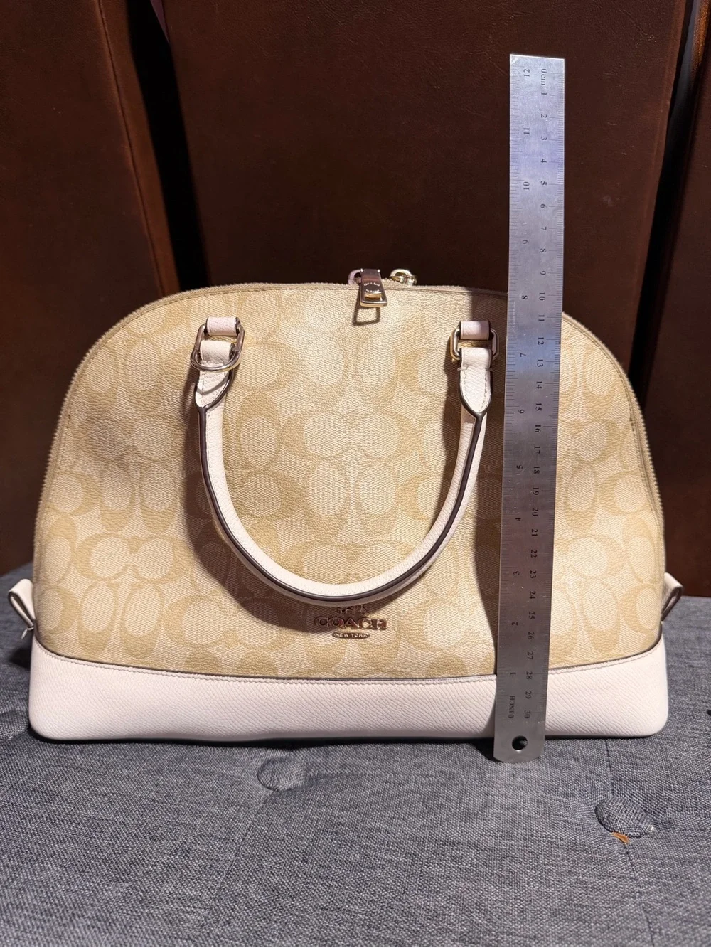Coach Signature Dome Satchel — Beige & White Trim